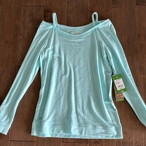 Lilly Pulitzer NWOT Luxletic Bungalo Sweatshirt In Seasalt Blue Size XS
